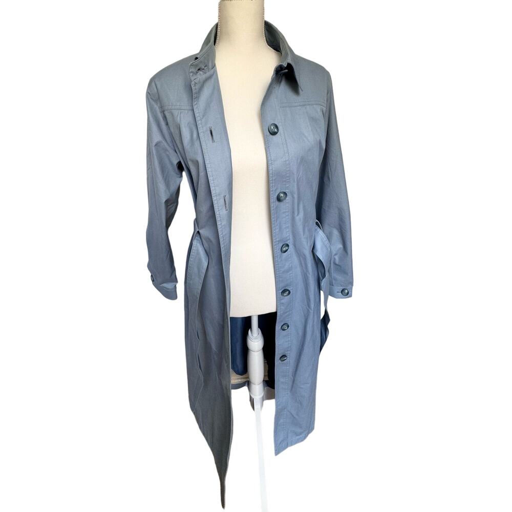 Vintage 80's London Fog Maincoats Blue Belted Waterproof Trench Coat 14 Large